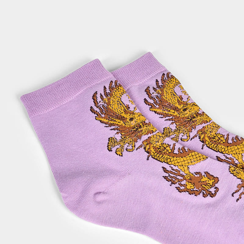 Buddha Stones Casual 5 Pairs of Golden Dragon Quarter Women's Socks