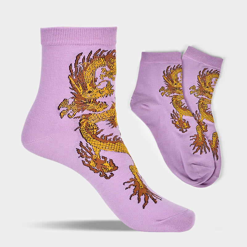 Buddha Stones Casual 5 Pairs of Golden Dragon Quarter Women's Socks