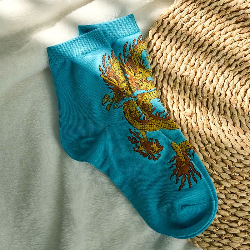 Buddha Stones Casual 5 Pairs of Golden Dragon Quarter Women's Socks