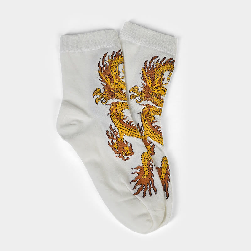 Buddha Stones Casual 5 Pairs of Golden Dragon Quarter Women's Socks