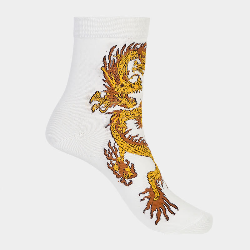 Buddha Stones Casual 5 Pairs of Golden Dragon Quarter Women's Socks