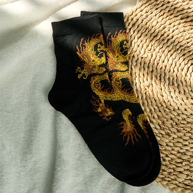 Buddha Stones Casual 5 Pairs of Golden Dragon Quarter Women's Socks