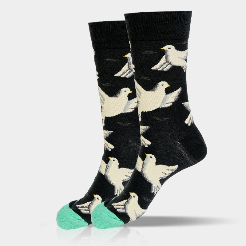 Buddha Stones Doves Pattern Design Men Women Unisex Cotton Crew Socks