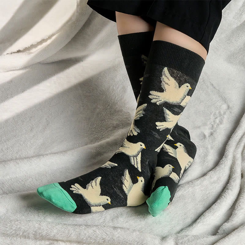 Buddha Stones Doves Pattern Design Men Women Unisex Cotton Crew Socks