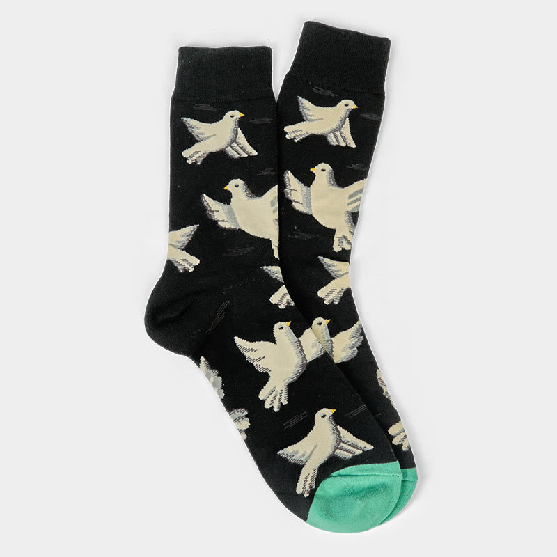 Buddha Stones Doves Pattern Design Men Women Unisex Cotton Crew Socks