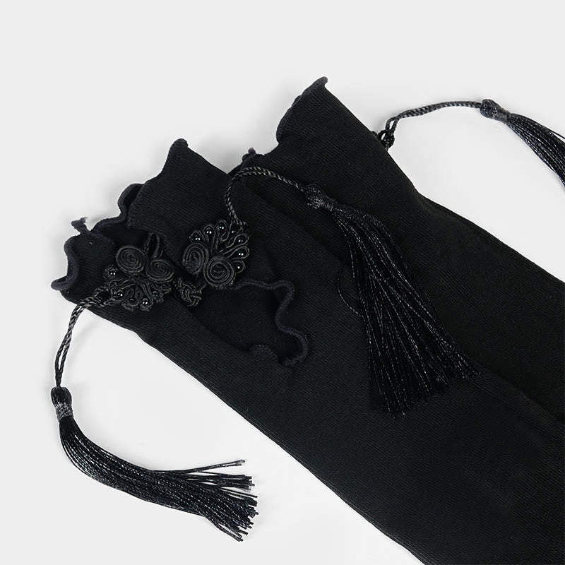 Buddha Stones Pure Color Chinese Frog-Button Tassels Design Women's Micro Crew Cotton Socks