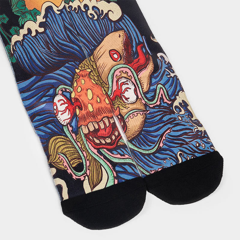 Buddha Stones Casual Vivid Fish Flowing Waves Micro Crew Men Women Unisex Socks
