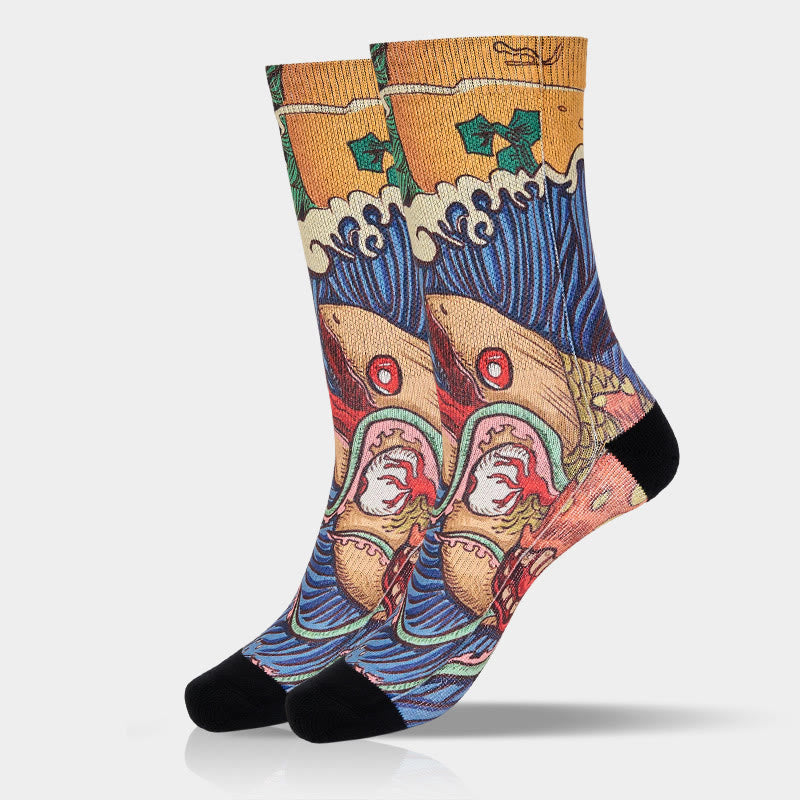 Buddha Stones Casual Vivid Fish Flowing Waves Micro Crew Men Women Unisex Socks