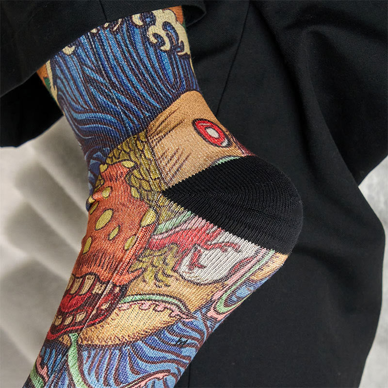 Buddha Stones Casual Vivid Fish Flowing Waves Micro Crew Men Women Unisex Socks