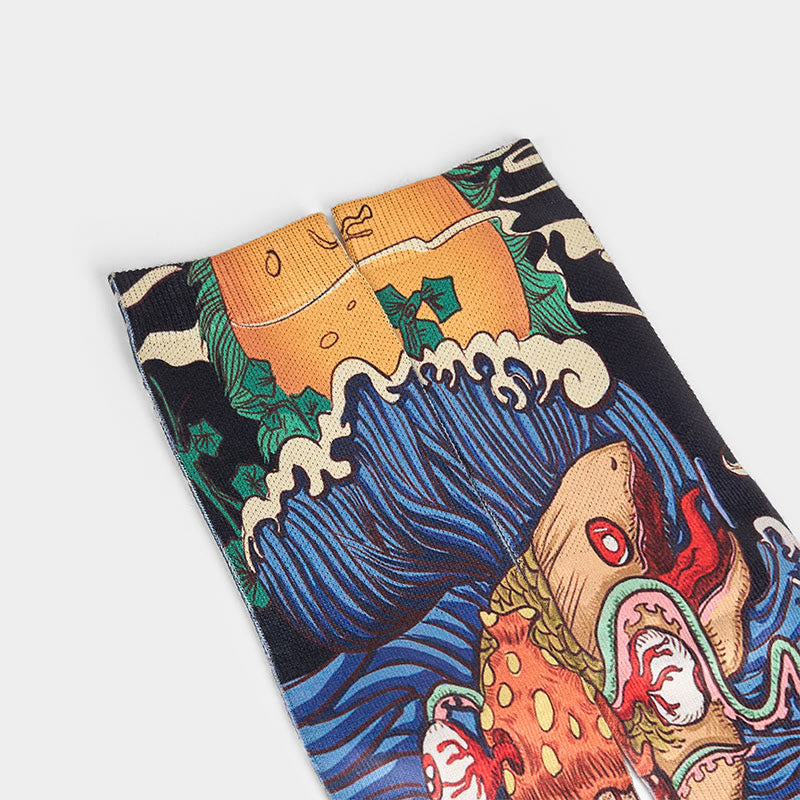 Buddha Stones Casual Vivid Fish Flowing Waves Micro Crew Men Women Unisex Socks