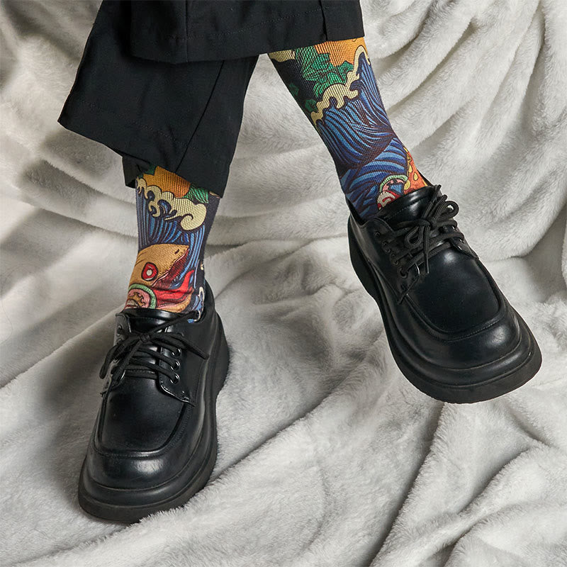 Buddha Stones Casual Vivid Fish Flowing Waves Micro Crew Men Women Unisex Socks