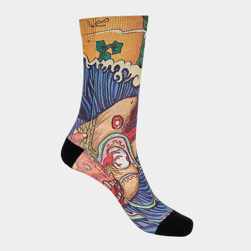 Buddha Stones Casual Vivid Fish Flowing Waves Micro Crew Men Women Unisex Socks