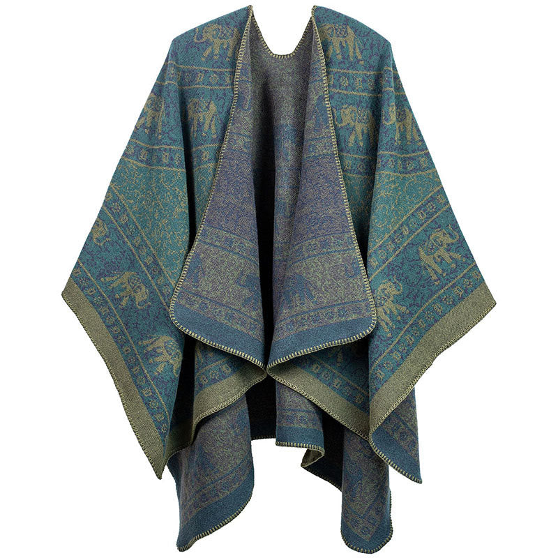 Buddha Stones Tibetan Jacquard Elephant Geometry Pattern Unisex Cozy Scarf Shawl
