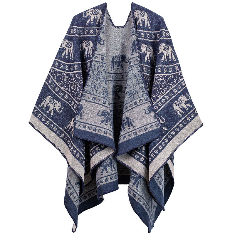 Buddha Stones Tibetan Jacquard Elephant Geometry Pattern Unisex Cozy Scarf Shawl