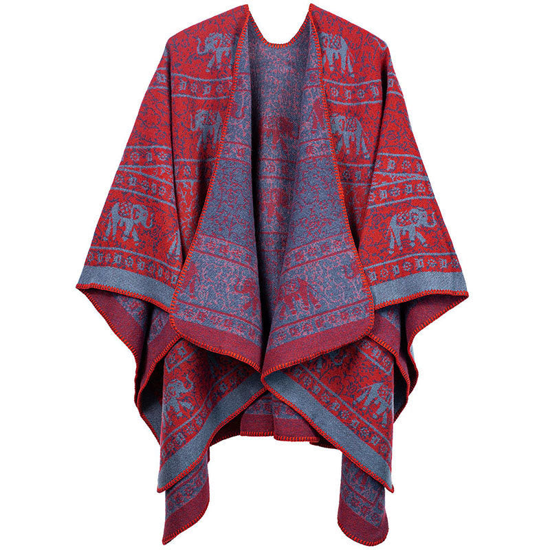 Buddha Stones Tibetan Jacquard Elephant Geometry Pattern Unisex Cozy Scarf Shawl