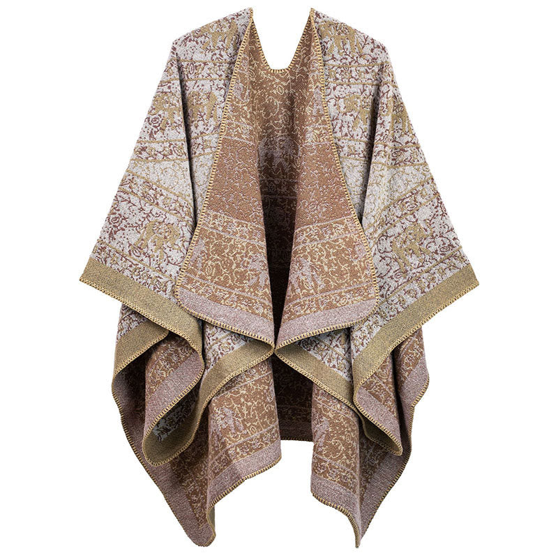 Buddha Stones Tibetan Jacquard Elephant Geometry Pattern Unisex Cozy Scarf Shawl