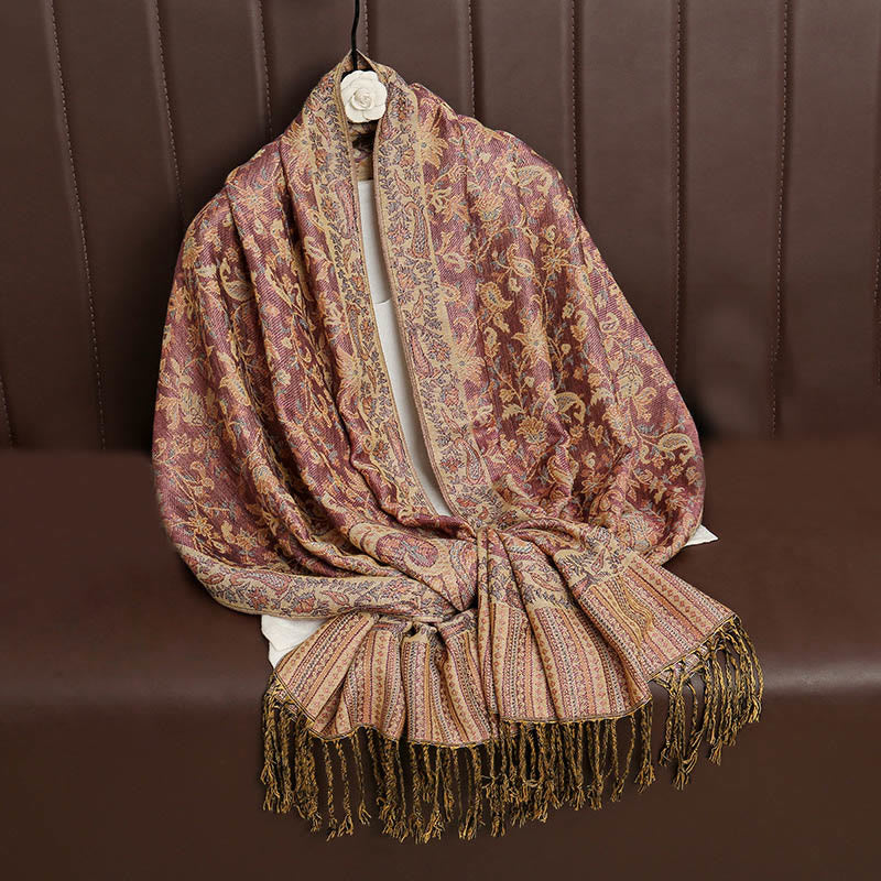 Buddha Stones Ethnic Daily Tibetan Paisley Pattern Tassel Cozy Scarf Shawl
