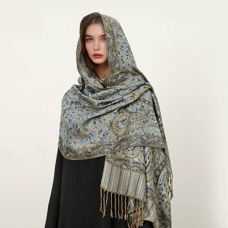 Buddha Stones Ethnic Daily Tibetan Paisley Pattern Tassel Cozy Scarf Shawl