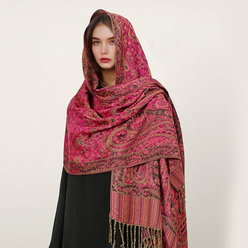 Buddha Stones Ethnic Daily Tibetan Paisley Pattern Tassel Cozy Scarf Shawl