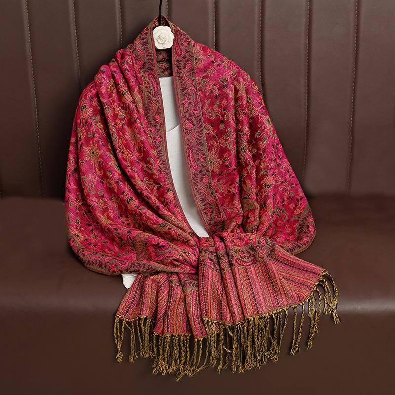 Buddha Stones Ethnic Daily Tibetan Paisley Pattern Tassel Cozy Scarf Shawl