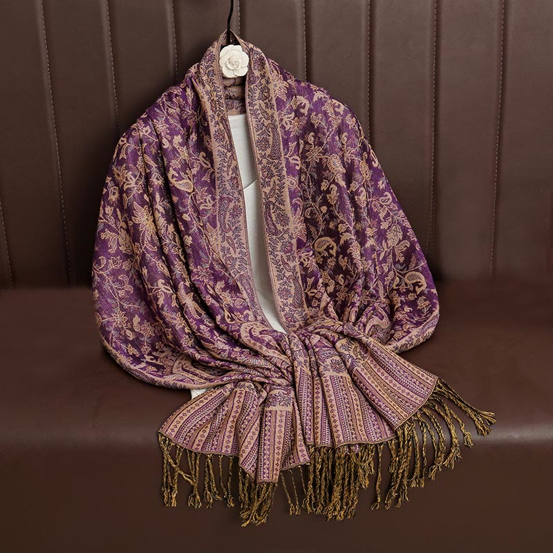 Buddha Stones Ethnic Daily Tibetan Paisley Pattern Tassel Cozy Scarf Shawl
