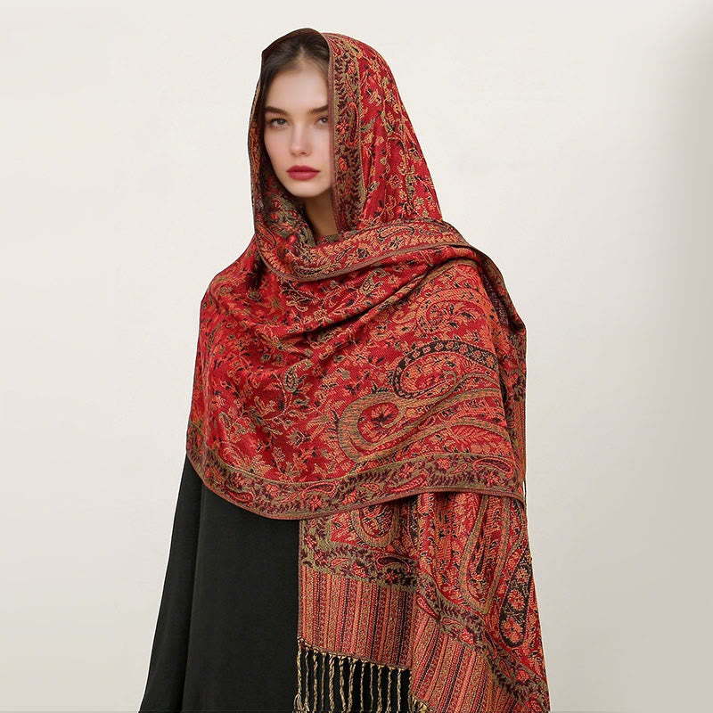 Buddha Stones Ethnic Daily Tibetan Paisley Pattern Tassel Cozy Scarf Shawl