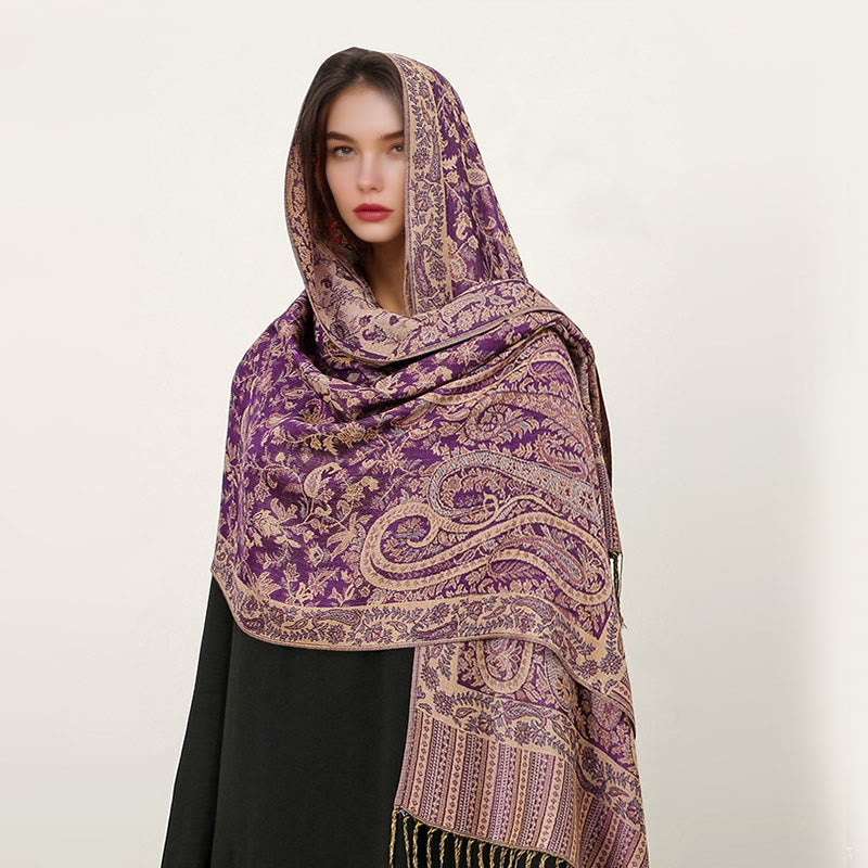 Buddha Stones Ethnic Daily Tibetan Paisley Pattern Tassel Cozy Scarf Shawl