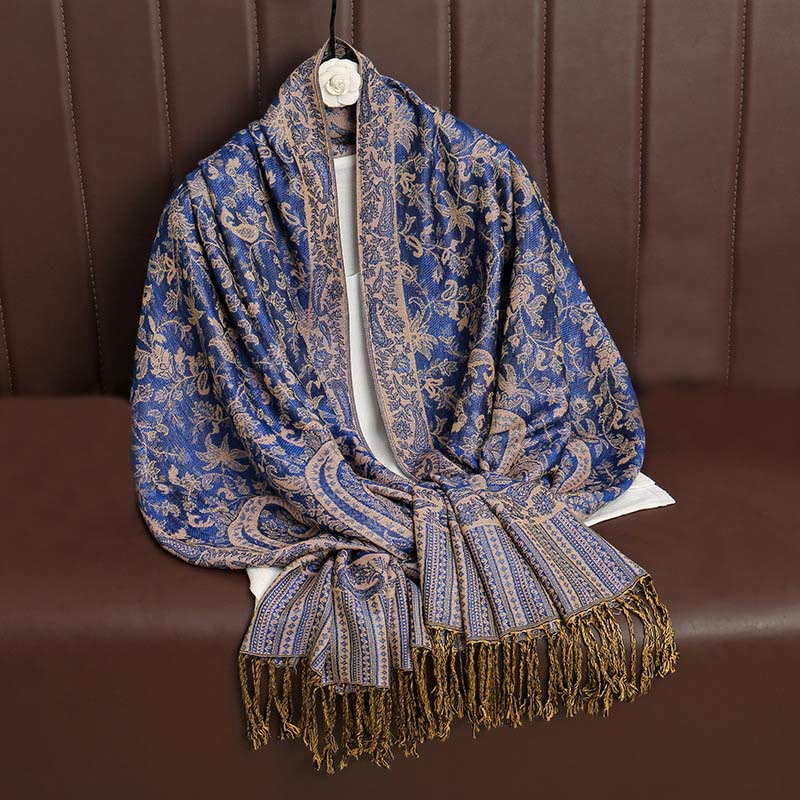 Buddha Stones Ethnic Daily Tibetan Paisley Pattern Tassel Cozy Scarf Shawl