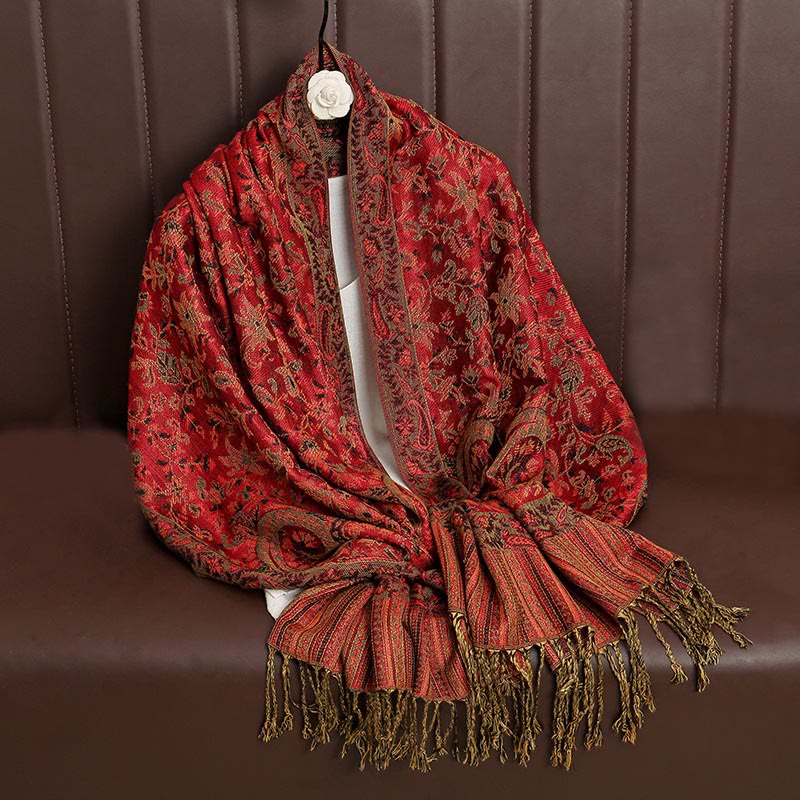 Buddha Stones Ethnic Daily Tibetan Paisley Pattern Tassel Cozy Scarf Shawl