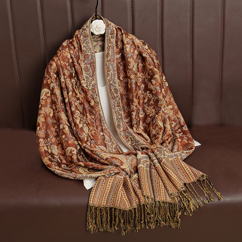 Buddha Stones Ethnic Daily Tibetan Paisley Pattern Tassel Cozy Scarf Shawl