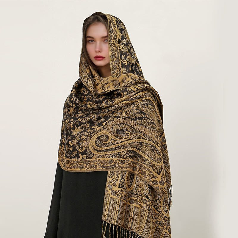 Buddha Stones Ethnic Daily Tibetan Paisley Pattern Tassel Cozy Scarf Shawl