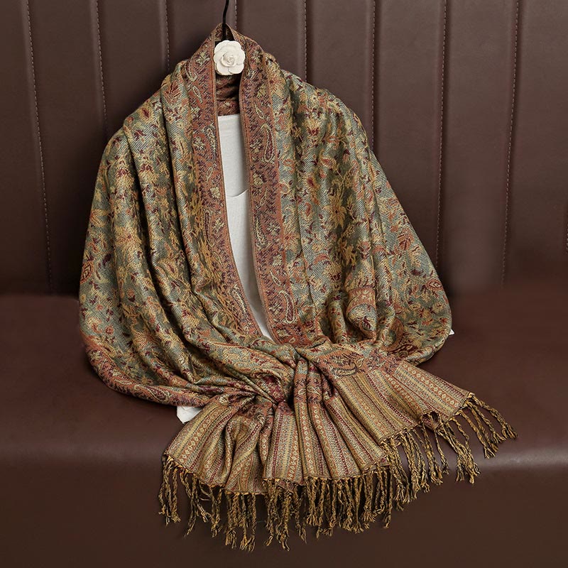 Buddha Stones Ethnic Daily Tibetan Paisley Pattern Tassel Cozy Scarf Shawl