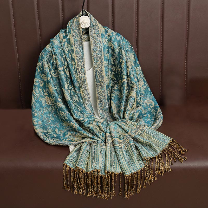 Buddha Stones Ethnic Daily Tibetan Paisley Pattern Tassel Cozy Scarf Shawl