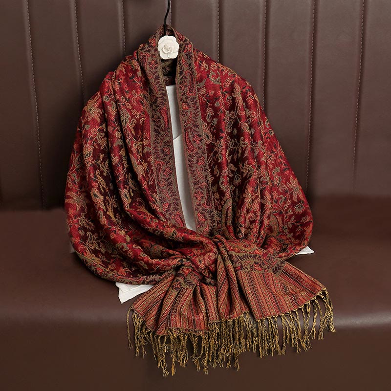 Buddha Stones Ethnic Daily Tibetan Paisley Pattern Tassel Cozy Scarf Shawl