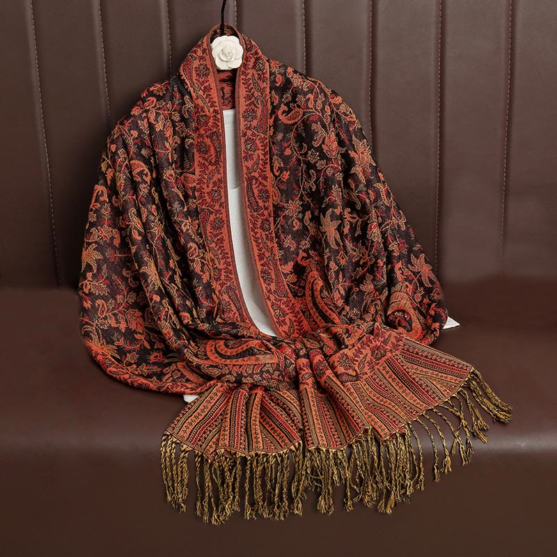 Buddha Stones Ethnic Daily Tibetan Paisley Pattern Tassel Cozy Scarf Shawl
