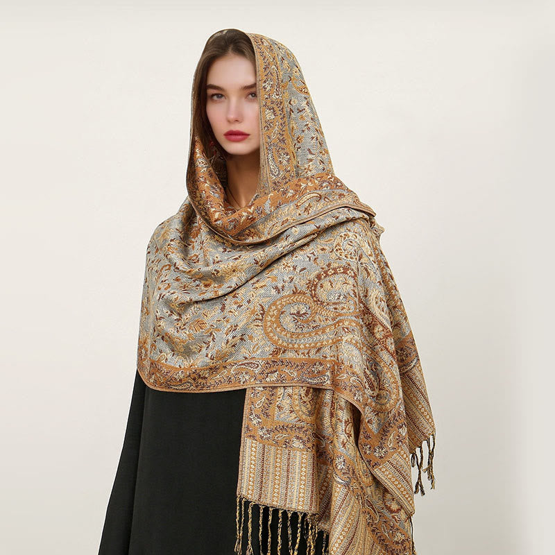 Buddha Stones Ethnic Daily Tibetan Paisley Pattern Tassel Cozy Scarf Shawl
