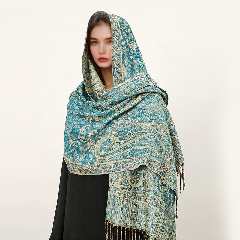 Buddha Stones Ethnic Daily Tibetan Paisley Pattern Tassel Cozy Scarf Shawl