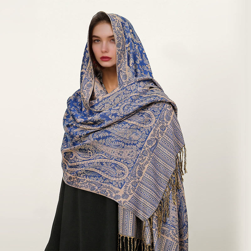 Buddha Stones Ethnic Daily Tibetan Paisley Pattern Tassel Cozy Scarf Shawl