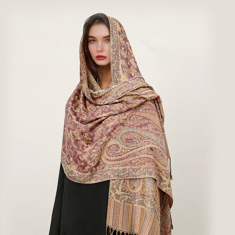 Buddha Stones Ethnic Daily Tibetan Paisley Pattern Tassel Cozy Scarf Shawl