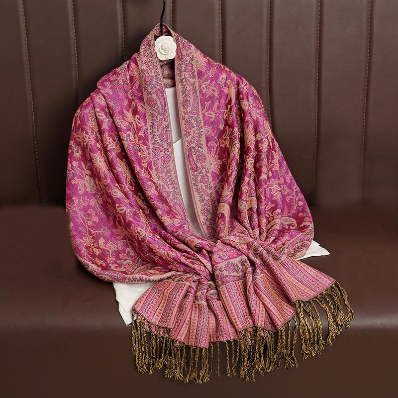 Buddha Stones Ethnic Daily Tibetan Paisley Pattern Tassel Cozy Scarf Shawl