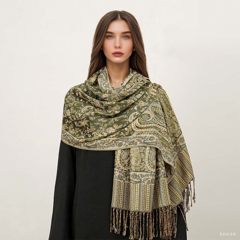 Buddha Stones Ethnic Daily Tibetan Paisley Pattern Tassel Cozy Scarf Shawl