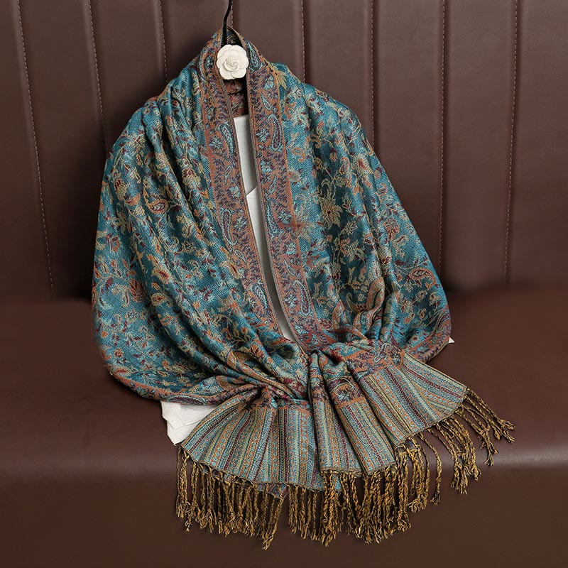 Buddha Stones Ethnic Daily Tibetan Paisley Pattern Tassel Cozy Scarf Shawl