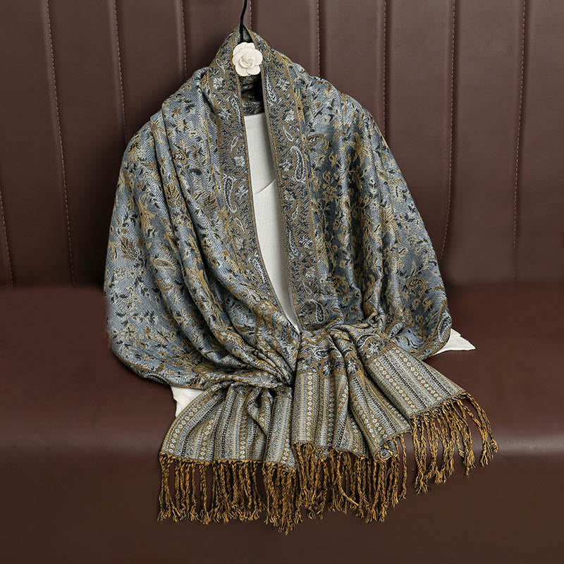 Buddha Stones Ethnic Daily Tibetan Paisley Pattern Tassel Cozy Scarf Shawl