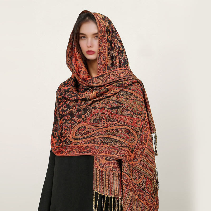 Buddha Stones Ethnic Daily Tibetan Paisley Pattern Tassel Cozy Scarf Shawl