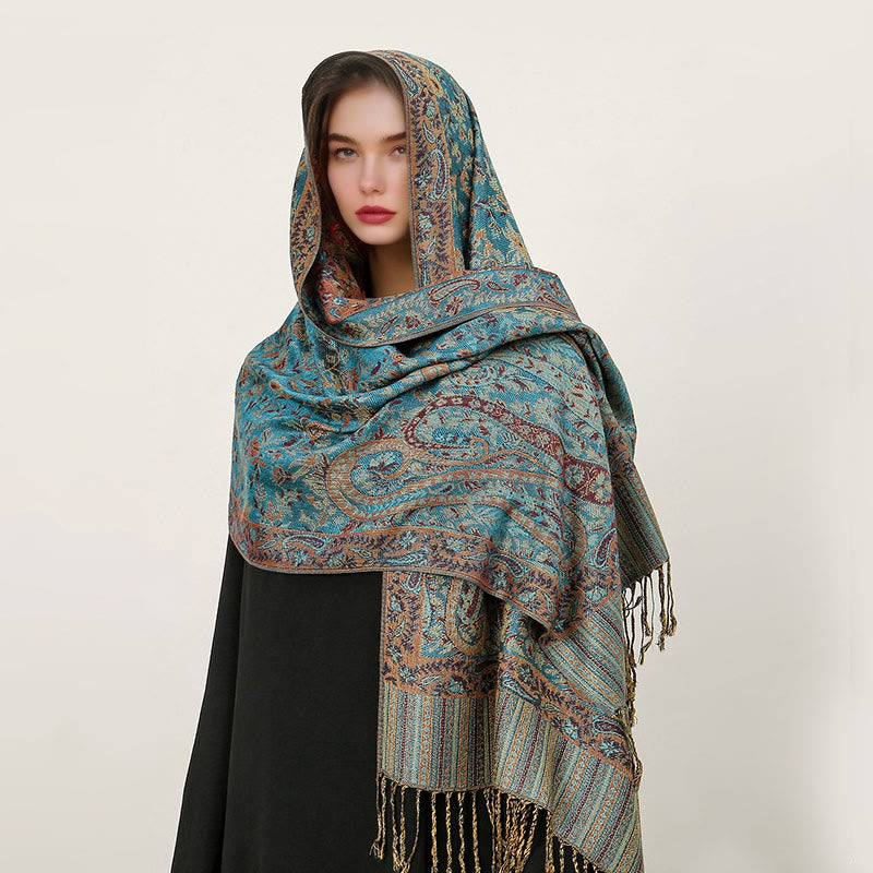 Buddha Stones Ethnic Daily Tibetan Paisley Pattern Tassel Cozy Scarf Shawl