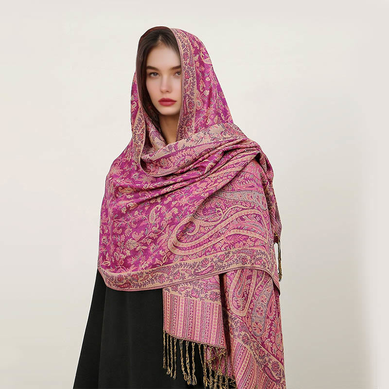 Buddha Stones Ethnic Daily Tibetan Paisley Pattern Tassel Cozy Scarf Shawl