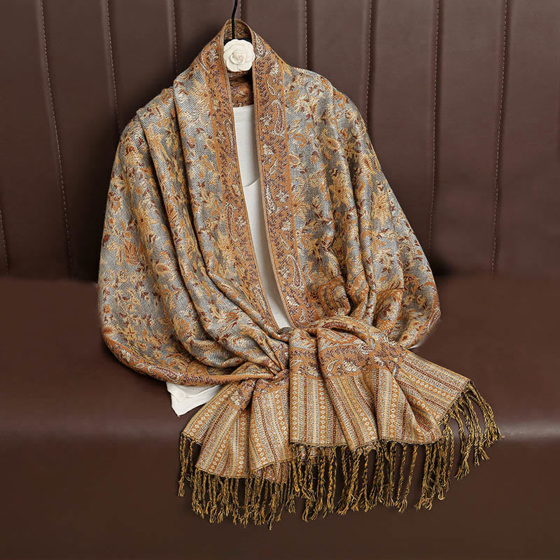 Buddha Stones Ethnic Daily Tibetan Paisley Pattern Tassel Cozy Scarf Shawl