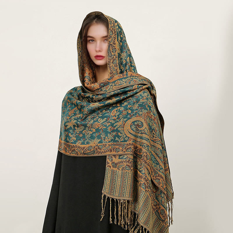 Buddha Stones Ethnic Daily Tibetan Paisley Pattern Tassel Cozy Scarf Shawl