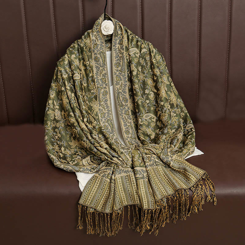 Buddha Stones Ethnic Daily Tibetan Paisley Pattern Tassel Cozy Scarf Shawl