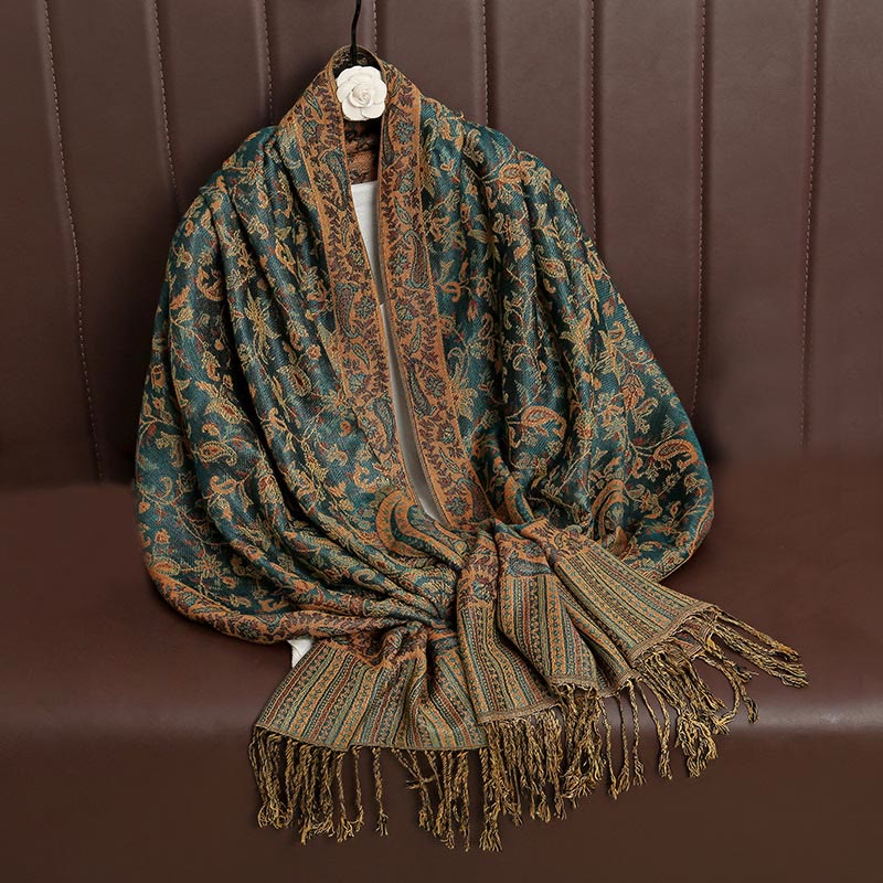 Buddha Stones Ethnic Daily Tibetan Paisley Pattern Tassel Cozy Scarf Shawl